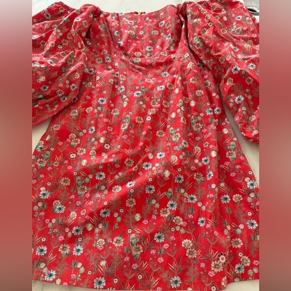 Cara Cara- Red Floral Montauk Long Puff Sleeve Mini Dress - Picture 6 of 6
